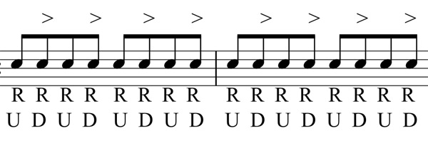 アップ・ダウンストロークの練習の譜面（右手）