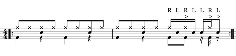 パラディドルを応用したパターンの楽譜1
