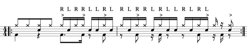 パラディドルを応用したパターンの楽譜2