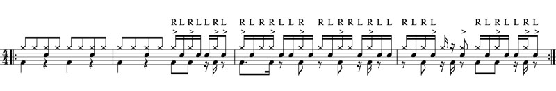 パラディドルを応用したパターンの楽譜3